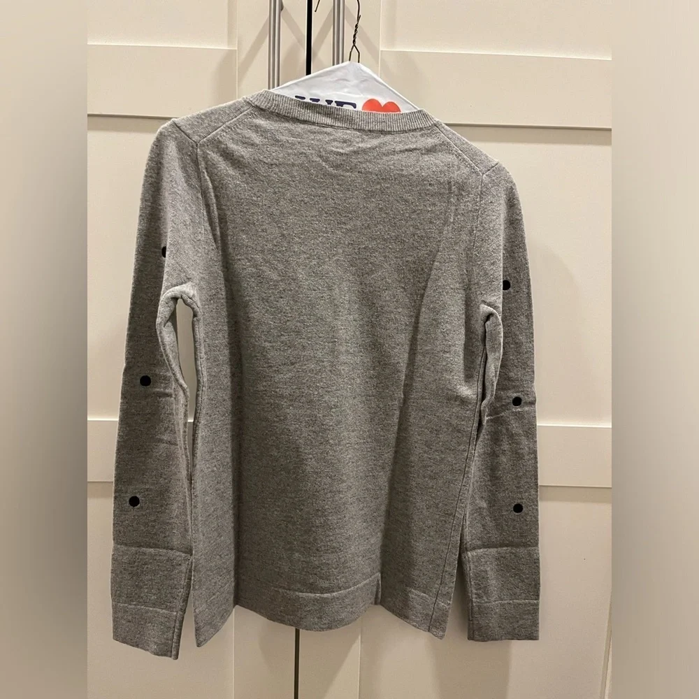 J Crew XS grey crewneck with black polka dots